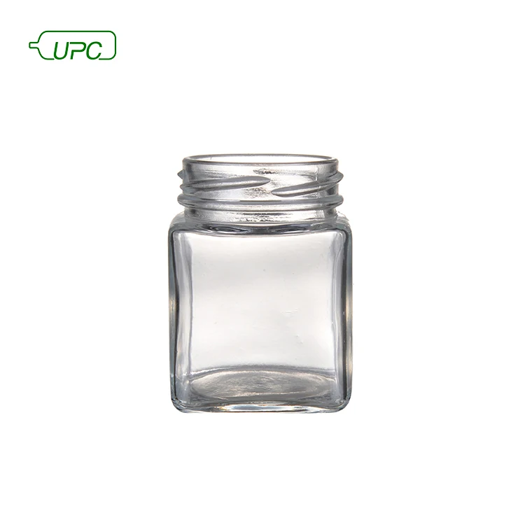 Custom size clear durable recyclable food supplement square glass jar