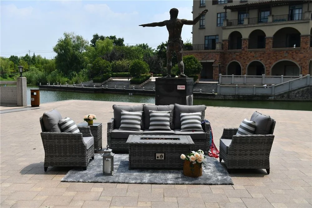 Modern Outdoor rattran furniture Garden Patio  Wicker Fire Pit Sofa Set