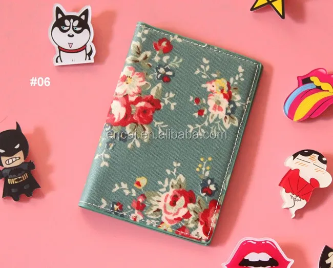 Encai Travel Vintage PU Passport Cover With Card Slots Floral Pattern Passport Holder