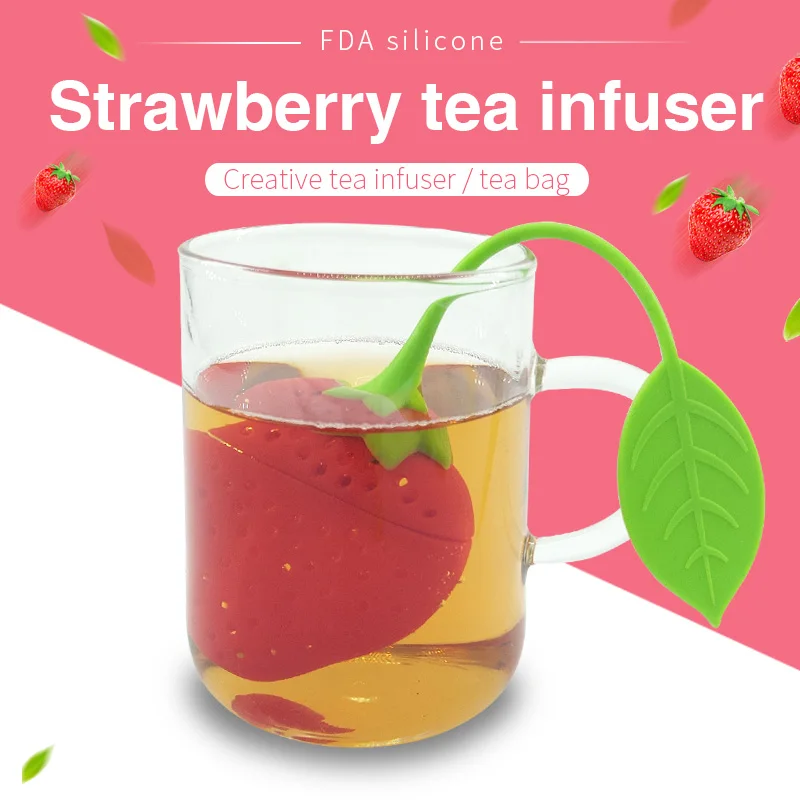Cute plastic silicone tea  filter  infuser  with handle unique mini fruit  tea infuser  tea tools for gift