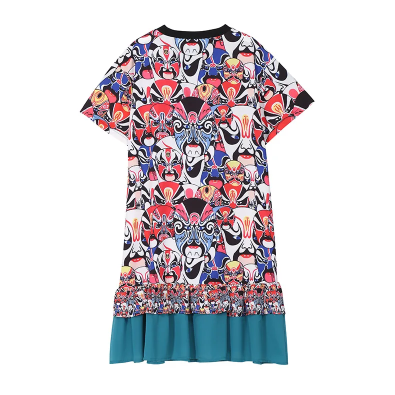 
wholesale Seasonal new dress Loose print spliced mid-length short sleeved T shirt dress 