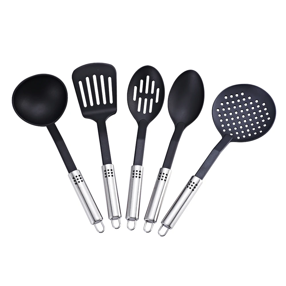 
5-Piece Silicone Cooking Utensil Set Skimmer ,Spoon ,Slotted Spoon ,Ladle ,Slotted Turner 
