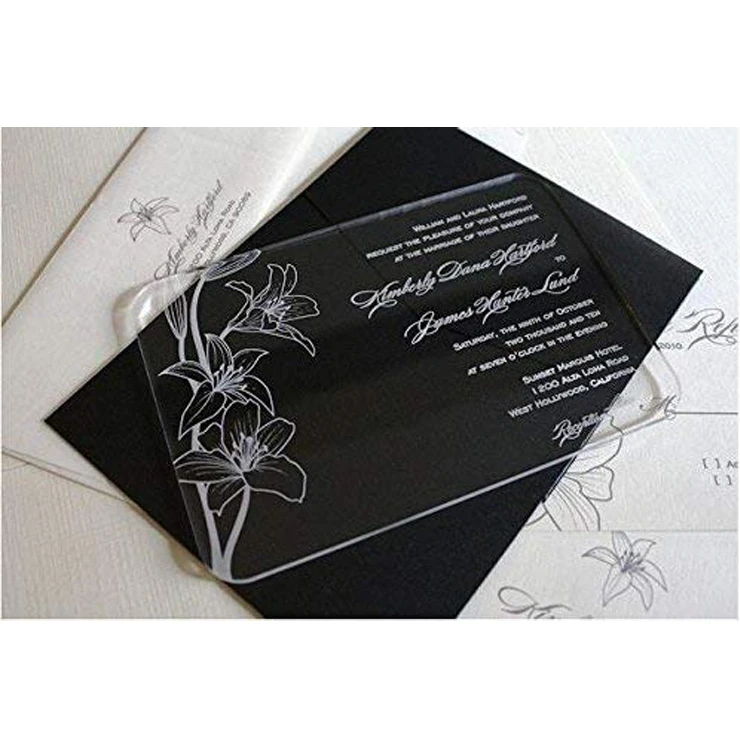 Laser cutting acrylic invitation card fashion design acrylic wedding invitation card
