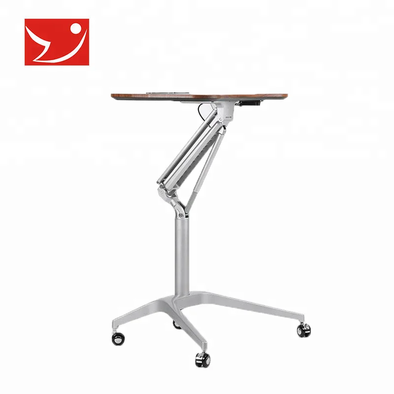 
Mobile wooden foldable laptop standing desk on wheels 