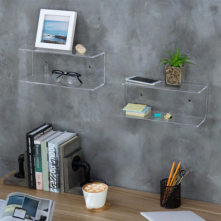 Factory custom wall mounted clear/white/black acrylic floating bracket shelf for display vinyl books dolls