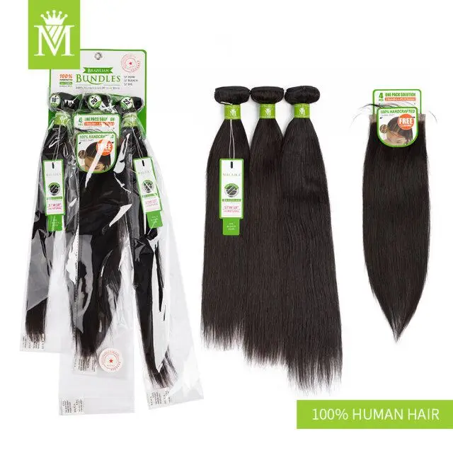 MALAIKA  human hair bundles deal with closure  Natural Color Peruvian Human Hair Weave Bundles Remy Hair weaving For Women