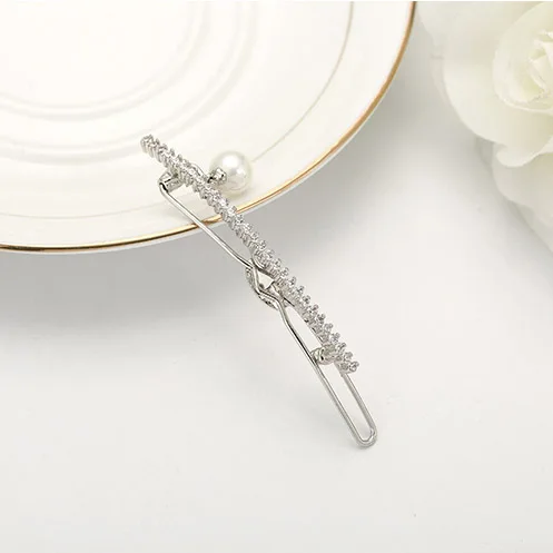 Оптовая продажа, модные свадебные украшения LUOTEEMI, женские заколки для волос с белым золотым покрытием и фианитом для подружки невесты, со стразами и белым жемчугом