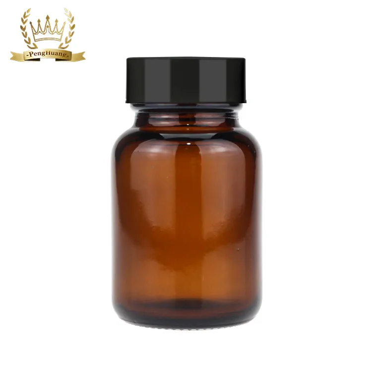 
Wholesale 60ml Amber Vitamin Medicine Wide Mouth Glass Bottle for Tablet Pill Capsule Packaging 