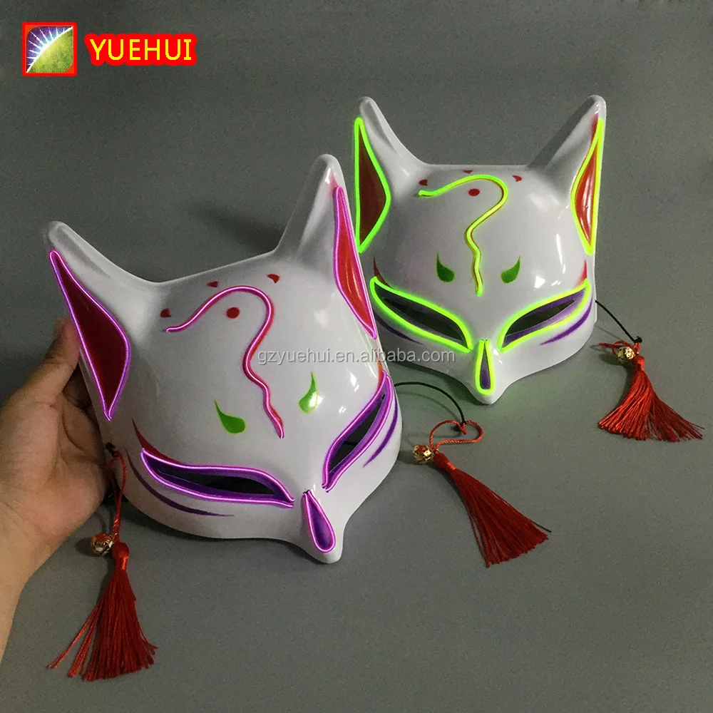CE Rohs High Brightness Halloween Light Up Neon Led Fox Mask for Glowing Dance Party Supplies Rave Led Adult Fox Mask