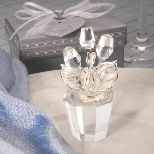 Unique Crystal Rose Glass Flower Figurines Wedding Giveaway Gifts