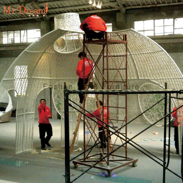 Mr.Dream luxury waterproof cast aluminum rattan outdoor garden decorated wedding rattan gazebo