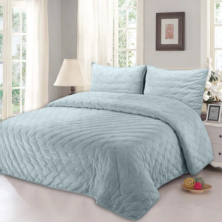 
Solid Color Washed Microfiber Dot Quilting Bedspread Quilt Set 