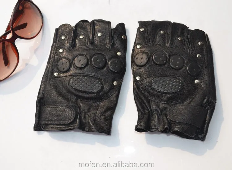 PU Leather Anti Riot Black Police Gloves Fingerless