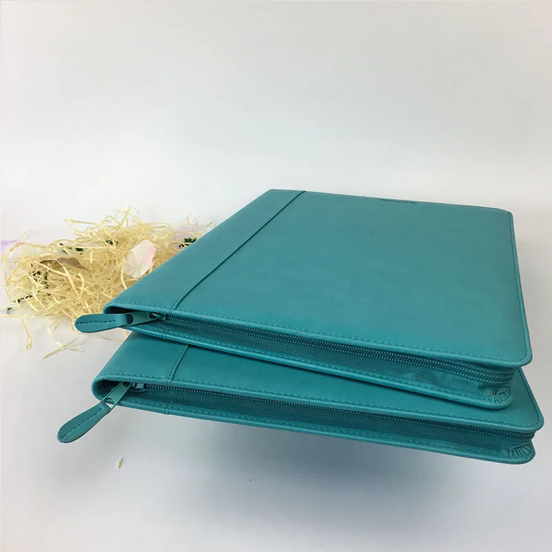 Custom a4 leather file folder with cardboard hard cover full zipperb fireproof a3 a2 portfolio
