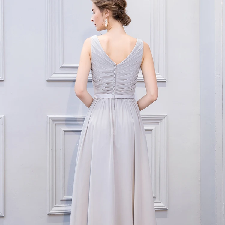 Красивое простое серебристое платье подружки невесты длиной до пола 2019
