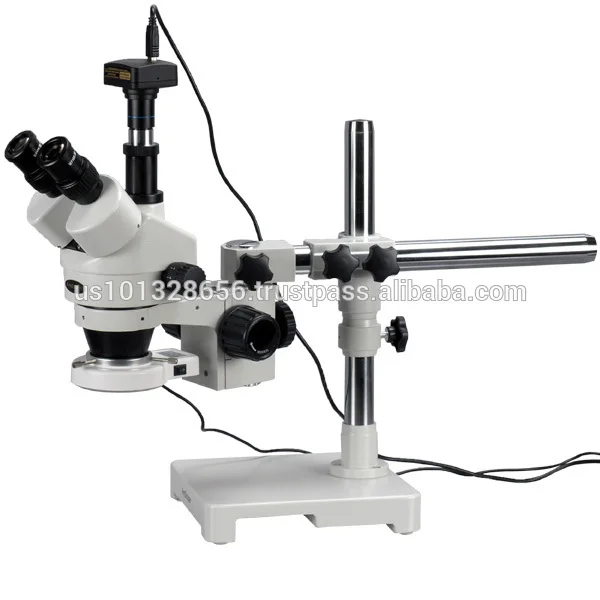 Dental lab AmScope Supplies 3.5X-90X Trinocular LED Boom Stand Stereo Microscope + 5MP Camera