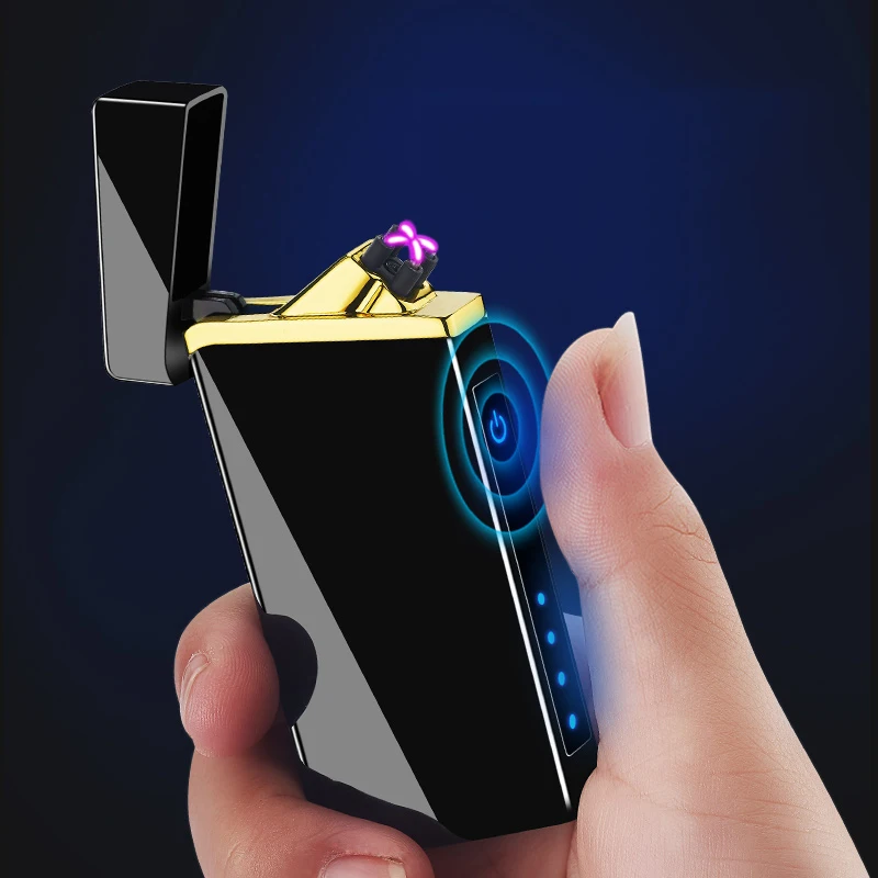 
creative windproof fingerprint dual arc usb lighter with electric quantity showed custom lighter wholesale electric lighter 