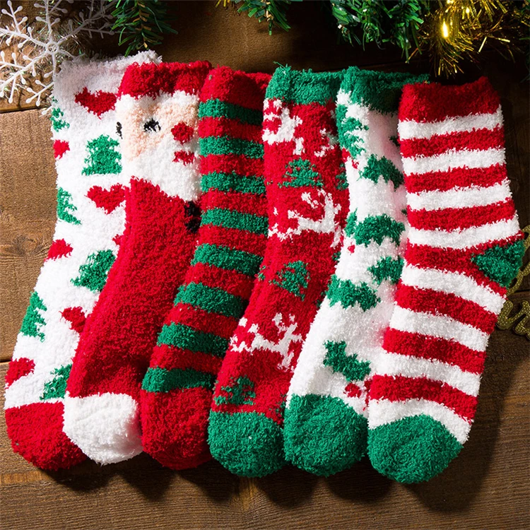 Anti Slip Indoor Cozy Soft Custom Warm Fluffy Fuzzy Christmas Socks