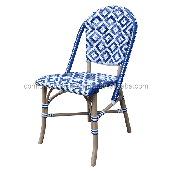 Blue Color Rattan Hotel Dining Chair with Modern Weaving Pattern