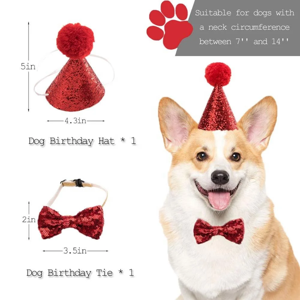 Dog Happy Birthday Party Decorations Supplies Hat and Bow Tie with WOOF Letter Banner Balloons Dog Birthday Outfit Set