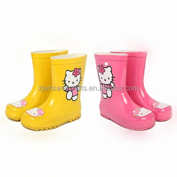 Children water boot pink cute cat rubber water boot for wholesale