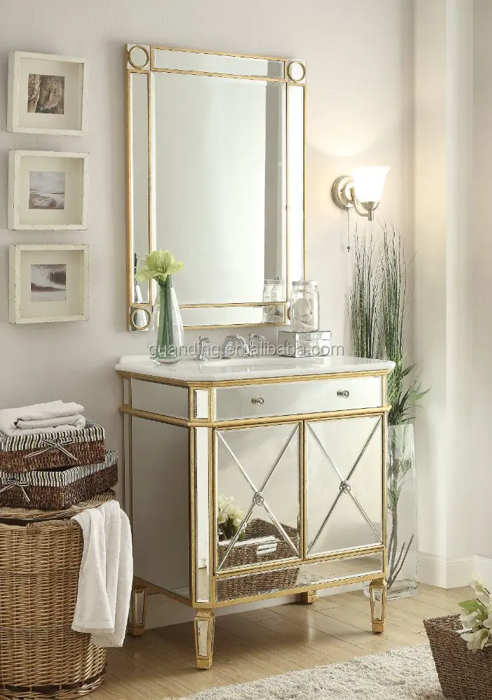 FASHION BATHROOM SINK VANITY GOLD MIRRORED CHEST
