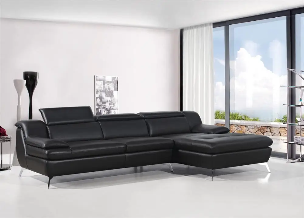 Adjustable Headrest Furniture Living Room Modern Sectional Leather Sofa Set Home Furniture with Metallic Stainless Steel Leg