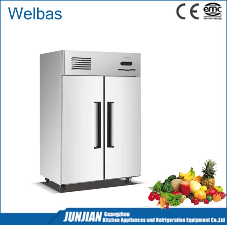 Double door kitchen refrigerator with 201 stainless steel and commercial upright freezer