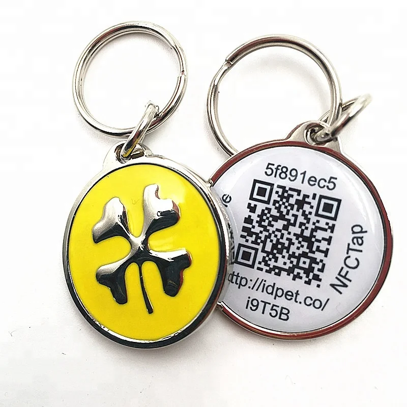 Wholesale custom zinc alloy smart NFC qr code pet id tag with epxoy stickers