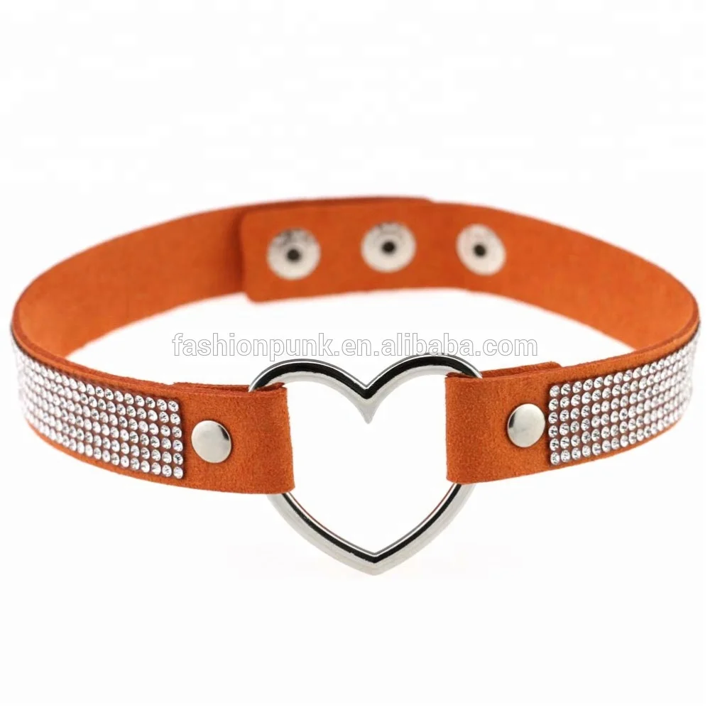 Punk Gothic Shiny Rhinestone Matte Leather Heart Choker Snap Button Collar Necklace