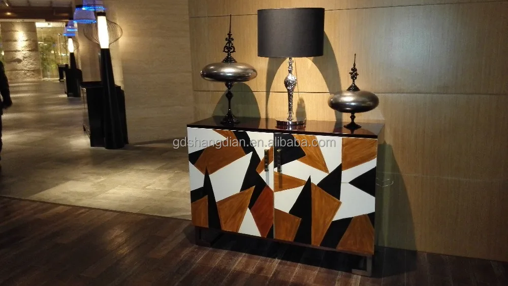 
Hotel lobby furniture luxury wooden tall wall corner table console 