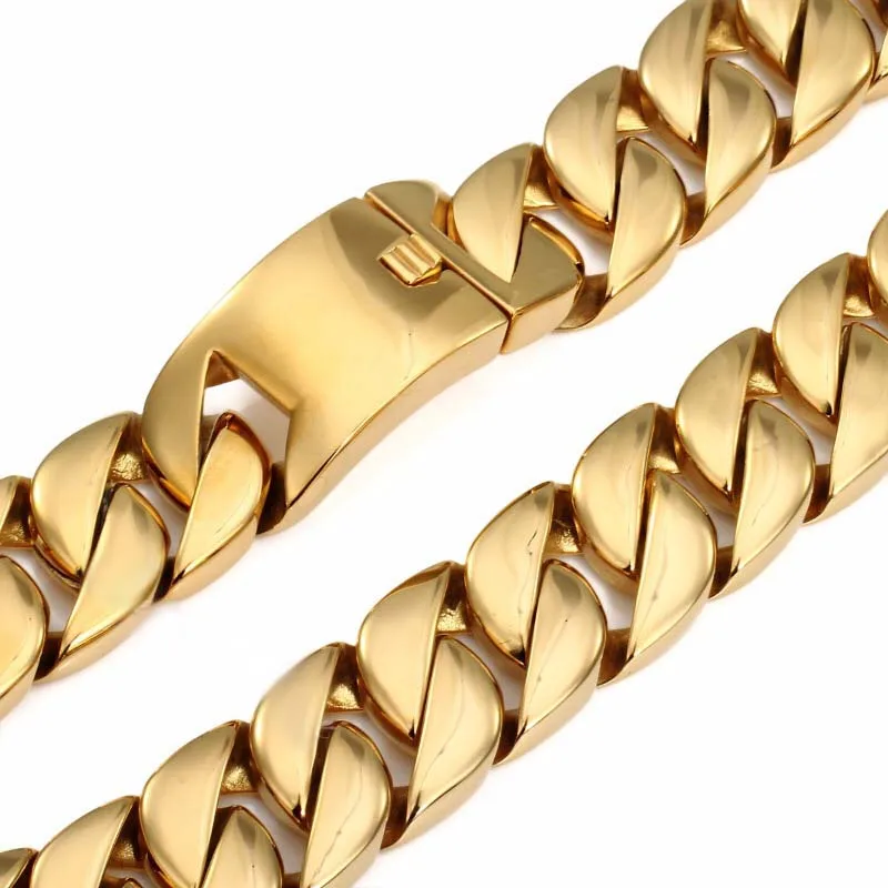 AFXSION Jewelry wholesale china 316L stainless steel plated gold thick cuban link chain necklace men