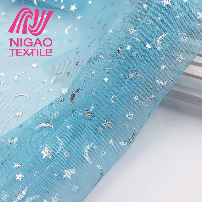 China factory Moon star pattern glitter 100 polyester mesh fabric