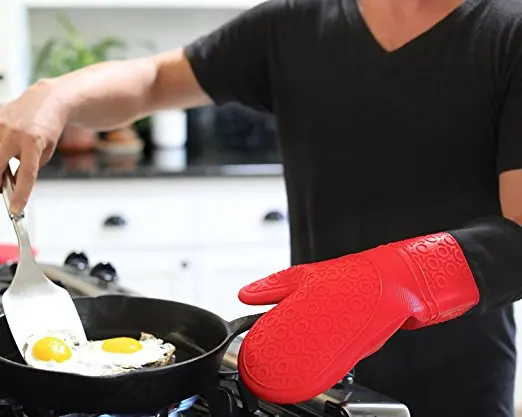 Extra Long Professional Silicone Baking Oven Mitt BBQ Grill Gloves Heat Resistant Non-Slip Kitchen Oven Gloves for Cooking