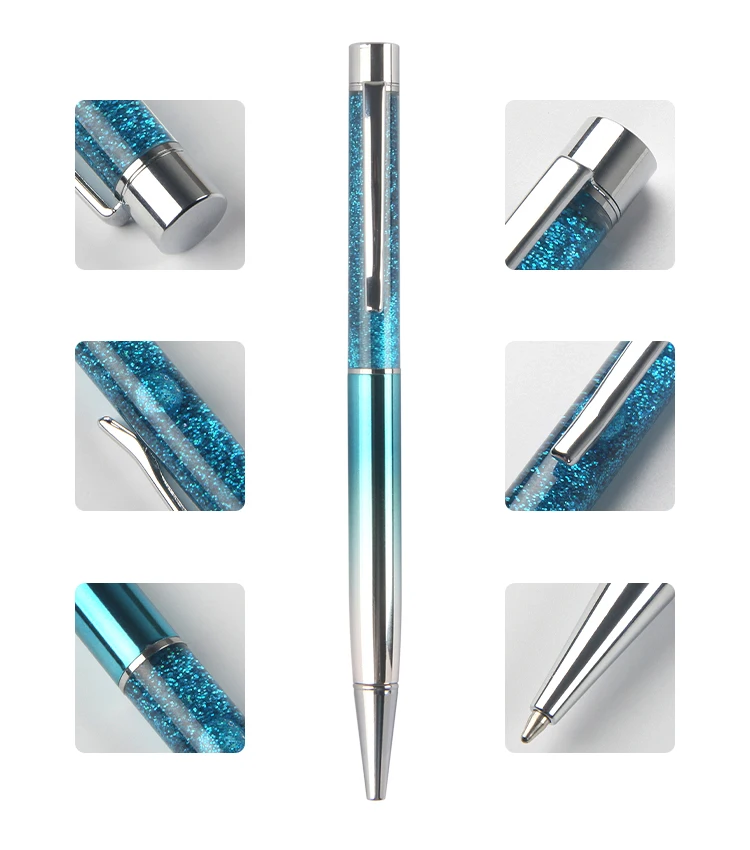 Jingda gradual change color bling glitters pen wedding gift floating ball pen
