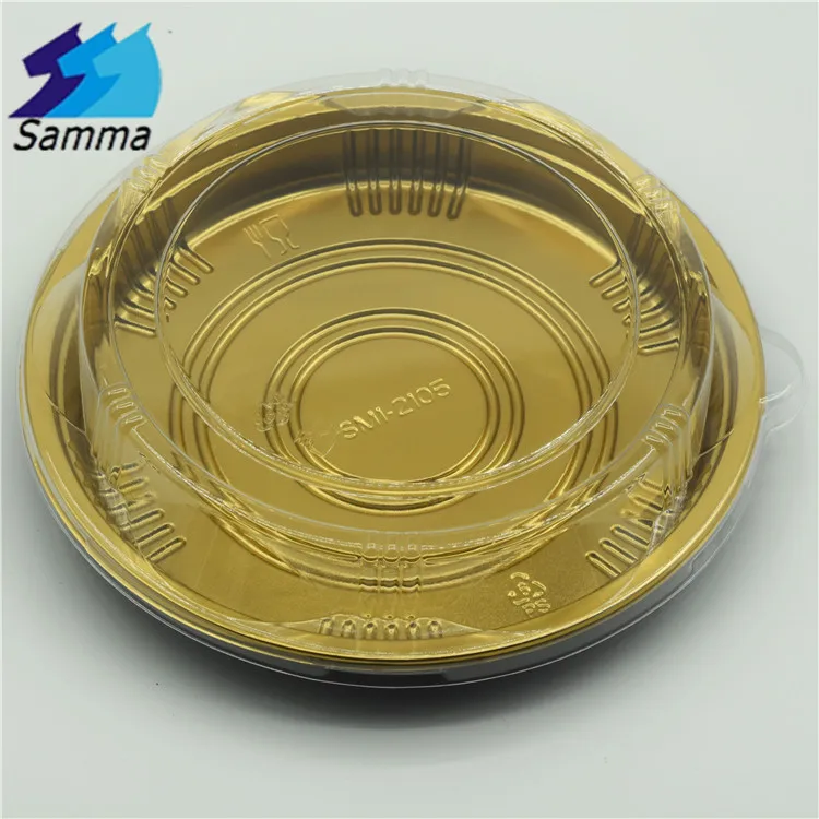 SM1-2105Gold Fashionable Wholesale Customized Printed round Dish Serving Food grade Tray Plastic Plate