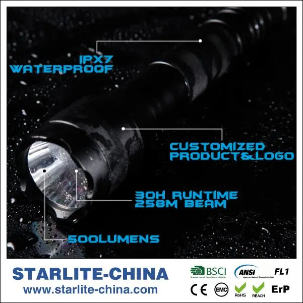 
STARLITE aluminum alloy high brightness high power self defense t6 led torch 