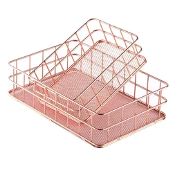RTS 550-14B Nordic style rose gold wire mesh storage basket makeup brush organizer