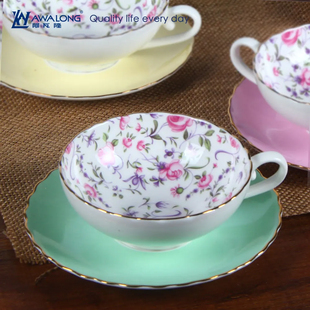 WIde Mouth Hot sale rose inside cups fine ceramic tea cup and saucer set
