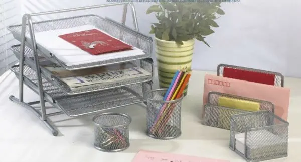 Hot Sell metal Mesh office desk organizer Stationery set with 5PCS