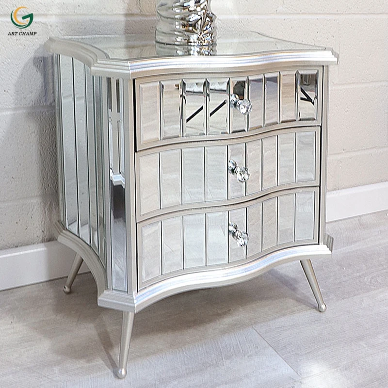 Французская мебель для спальни, антикварная Венецианская тумбочка с металлическим основанием, зеркальный прикроватный столик