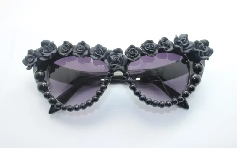 
Resin flower Sunglasses full frame cat eye resin rose rose half pearl flower sunglasses 