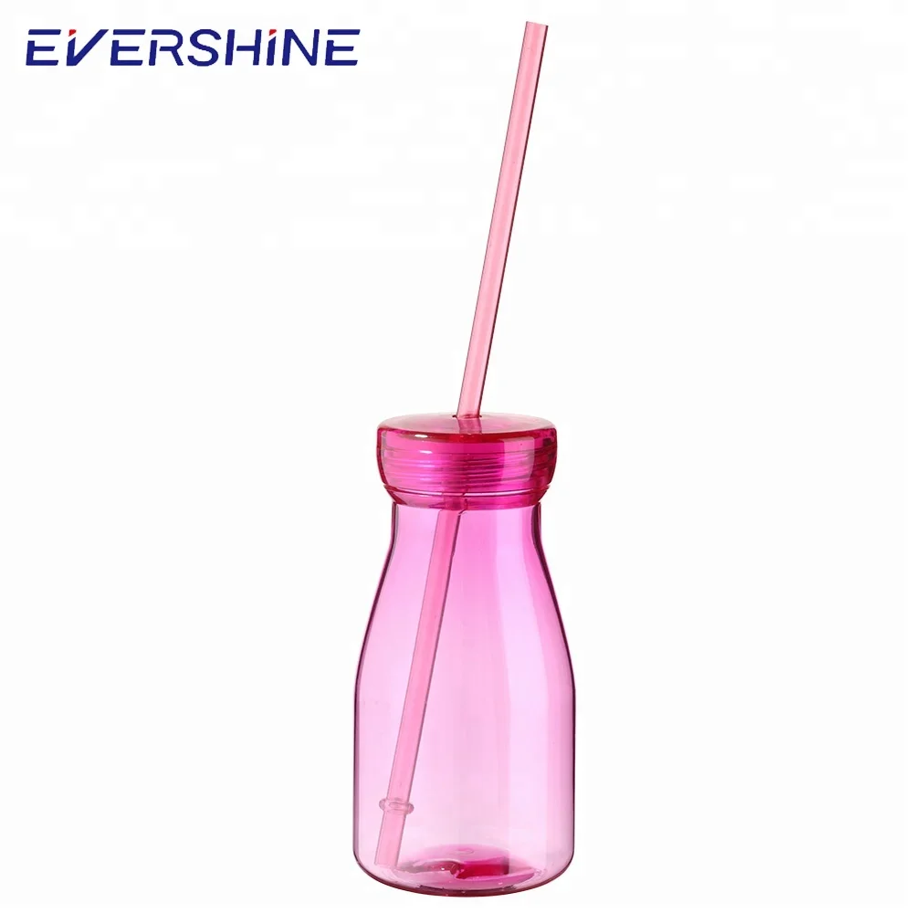 Cheap hot sale 350ml beverage plastic bottle milk bottle with straw