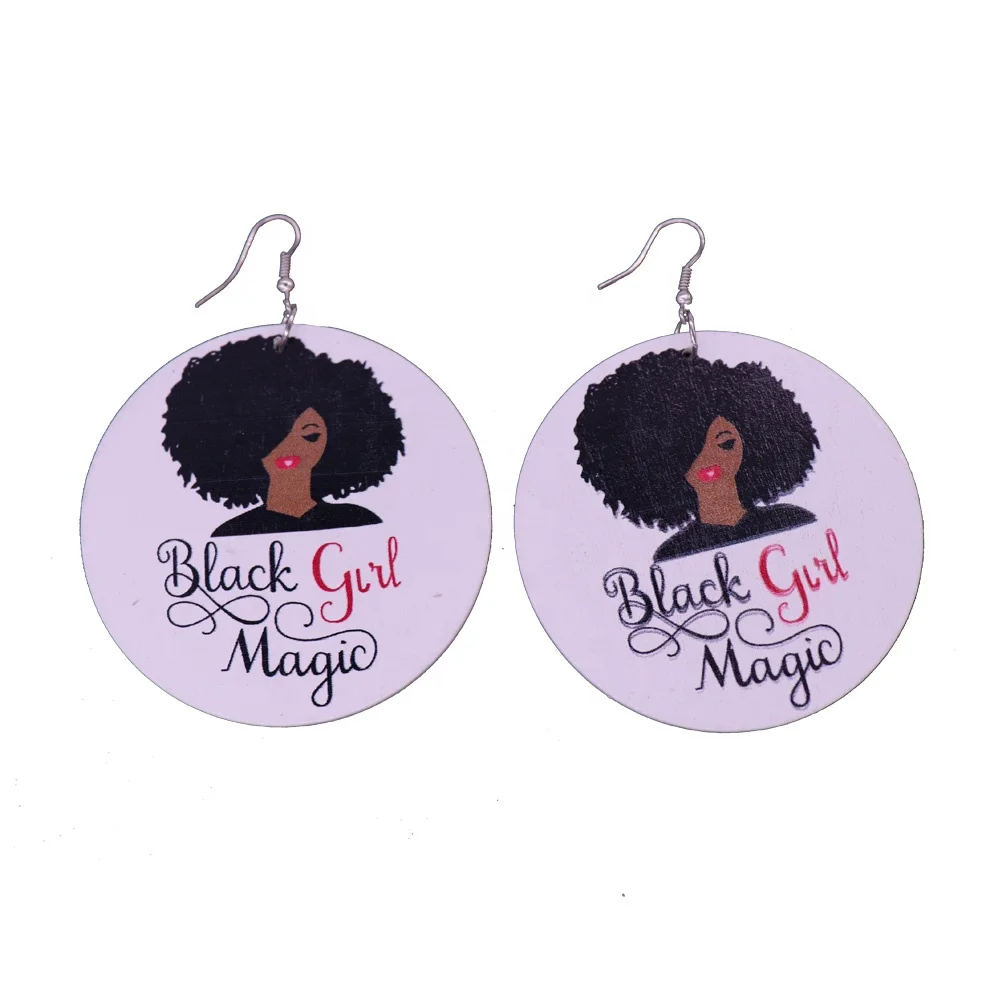 New fashion custom logo women jewelry earrings black girl magic handmade engraved wood earring Africa wholesale