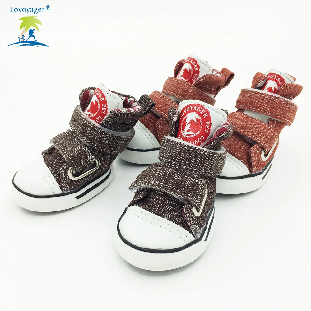 LOVOYAGER wholesale pet accessories canvas fabric dog shoes non slip blue jean dog sneakers dog boots