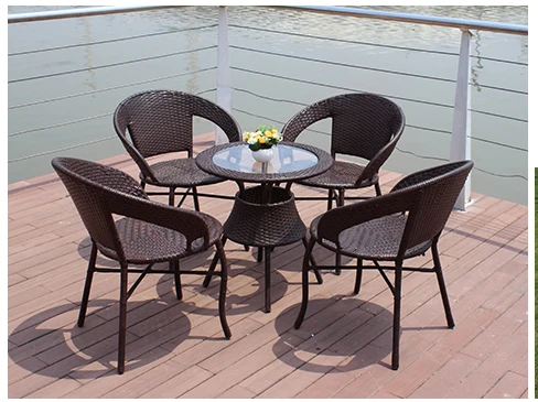 Balcony furniture of combination of desk and chair garden outdoor recreational furniture cane small cane chair