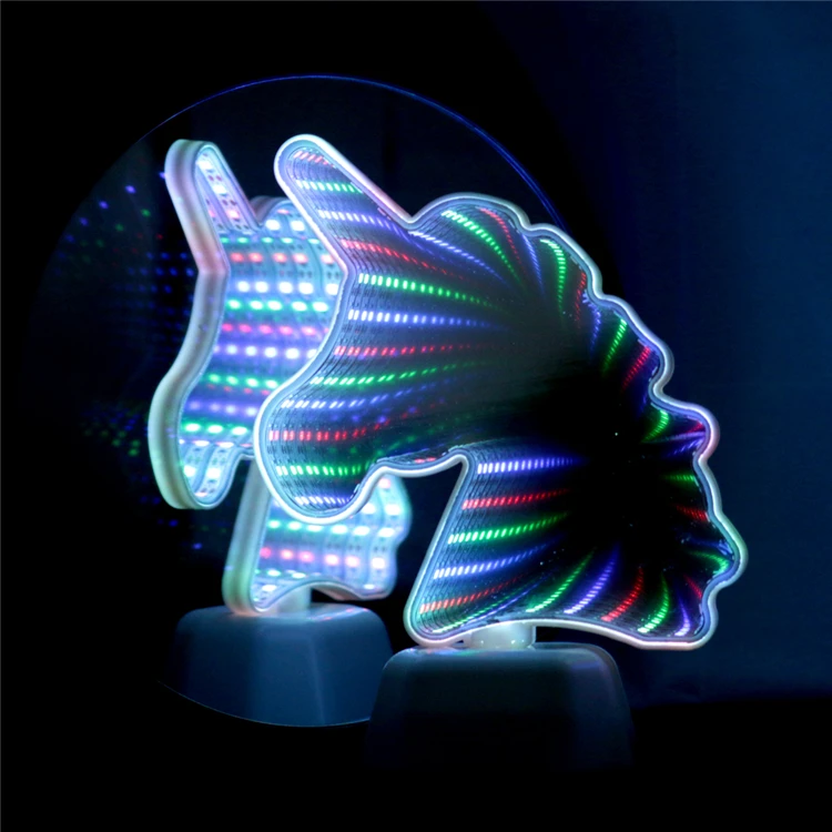 Amazon best sale Unicorn Double-Light Mirror Tunnel Led Lamp Festival atmosphere cartoon lamp