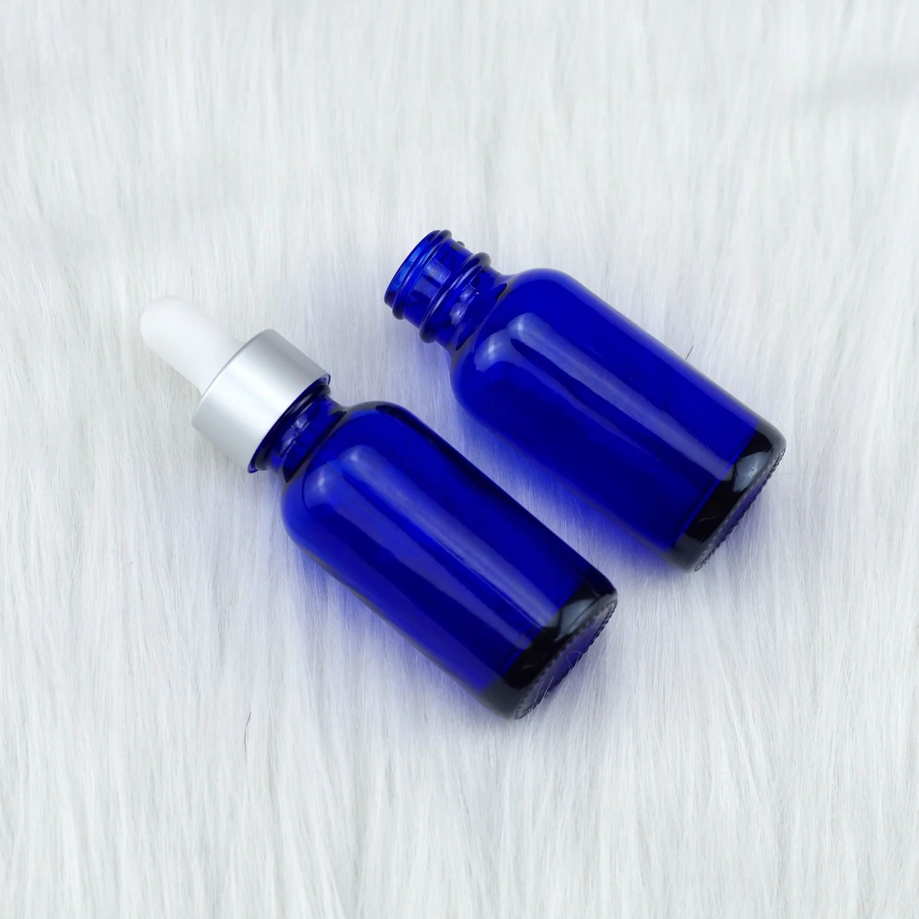 30ml 1oz blue glass boston bottle with 20-400 aluminium dropper cap 77mm glass pipette