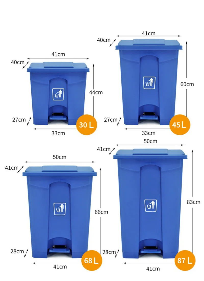 120 Liter Plastic Wheelie Bin with lid foot pedal Waste Bin 68L 87L factory biohazard tall trash can rectangular