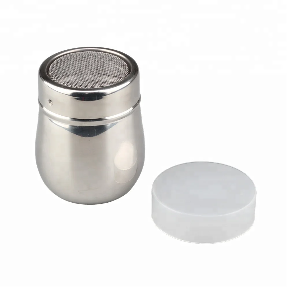 Stainless Steel Fancy Coffee Dredger Cocoa Powder Shaker with Fine-mesh Lid & Translucent Plastic Cover for Baking & Cooking